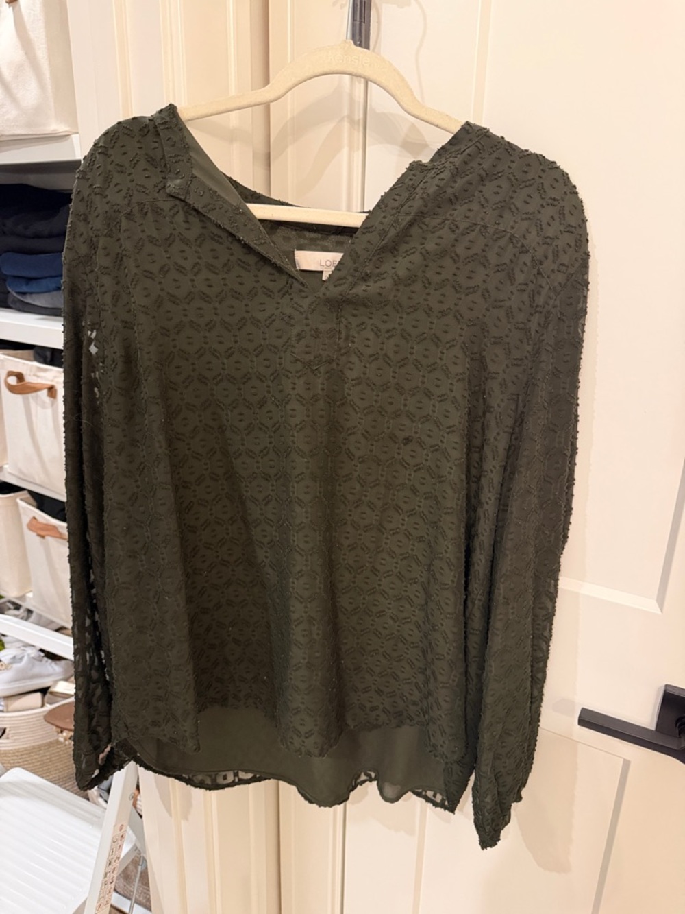 LOFT Olive Lace V-Neck Blouse